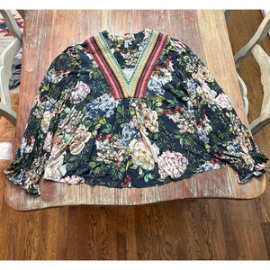 Anthropologie Blink London Stephanie Floral Blouse, XL, Blue Pink Green